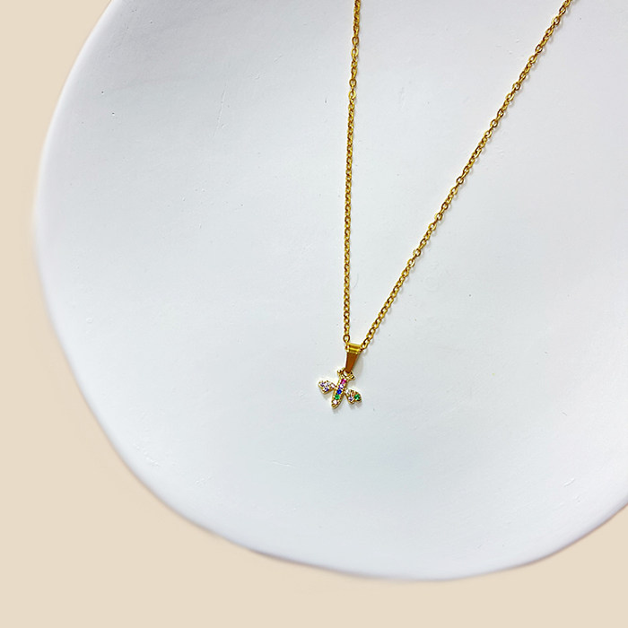 Simple Style Roman Style Letter Fruit Stainless Steel Copper Plating Inlay Zircon White Gold Plated Gold Plated Pendant Necklace