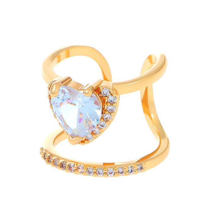 Casual Simple Style Devil'S Eye Heart Shape Copper Hollow Out Inlay Zircon Open Ring