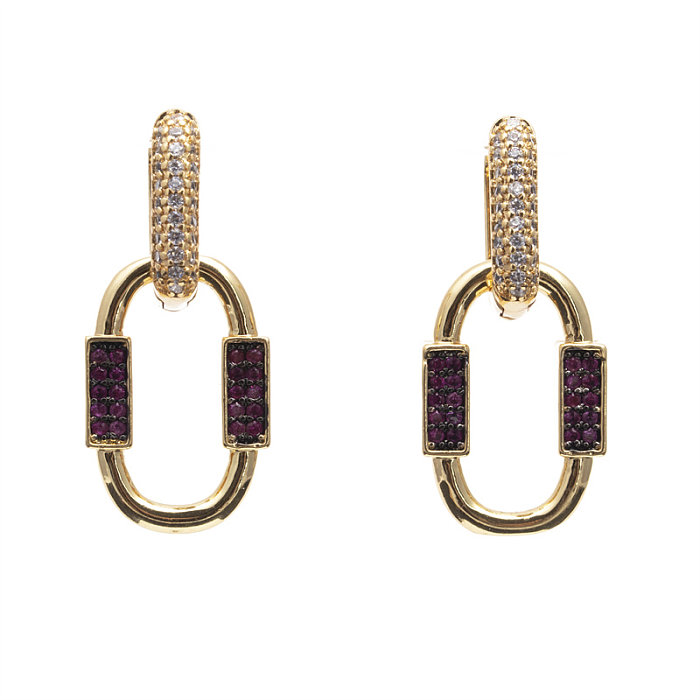 1 Pair Elegant Color Block Plating Inlay Copper Zircon Gold Plated Earrings