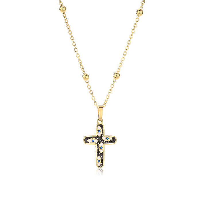 Mode Kreuz Teufelsauge Kupfer Emaille Überzug Inlay Künstlicher Diamant Anhänger Halskette 1 Stück