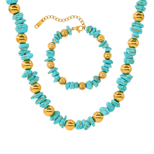 Ensemble de bijoux de placage de perles en acier titane bloc de couleur de style vintage