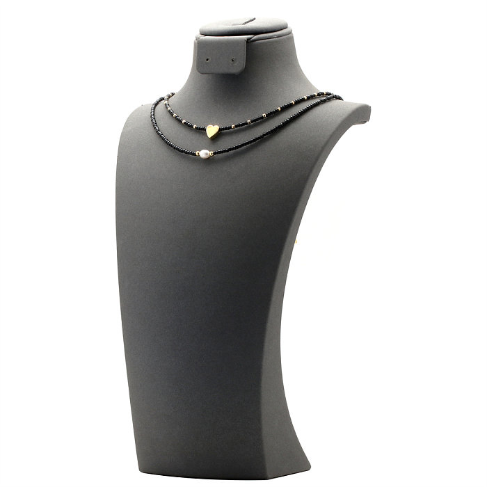 Schlichter Stil, mehrschichtige Halsketten in Herzform mit Glasverkupferung und 18-Karat-Vergoldung