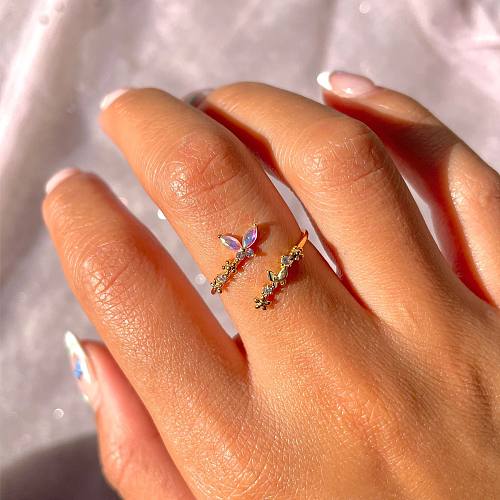 Fashion Butterfly Copper Inlay Zircon Open Ring 1 Piece