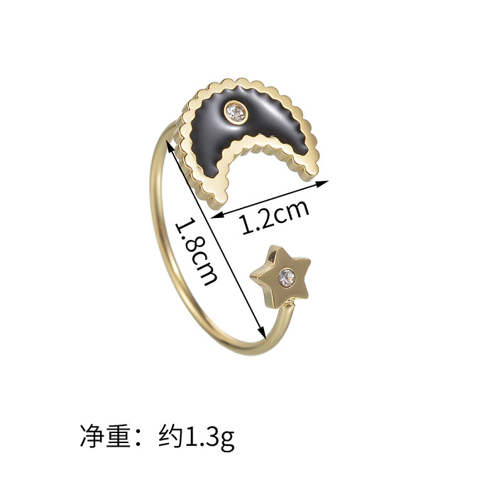 Casual Ethnic Style Star Moon Stainless Steel 14K Gold Plated Zircon Open Rings In Bulk