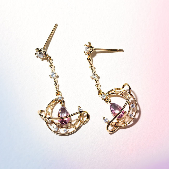 Fashion Geometric Brass Ear Studs Gem Copper Earrings