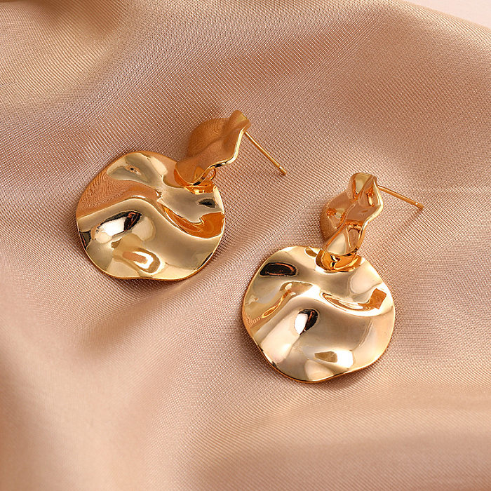 1 Pair Retro Lady Geometric Copper Water Ripples Gold Plated Ear Studs