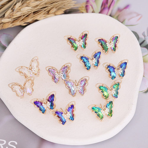 Modische Ohrringe mit Farbverlauf und Schmetterlingsmotiv, Kupfer-Mikro-Intarsien-Ohrringe