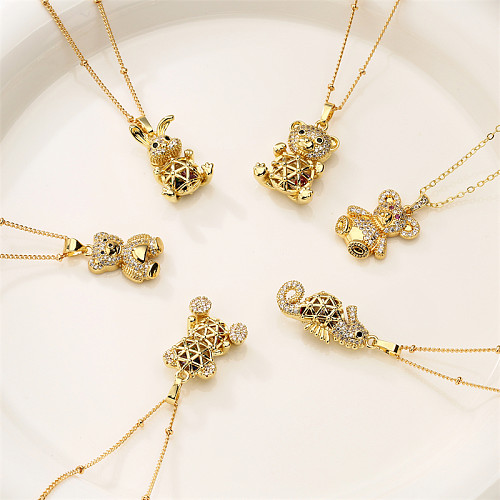 1 Piece Fashion Rabbit Little Bear Hippocampus Copper Plating Inlay Zircon Pendant Necklace