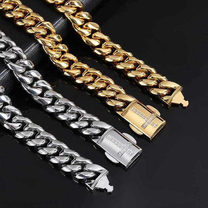 1 pièce Hip-Hop couleur unie, bracelets plaqués en acier inoxydable, collier
