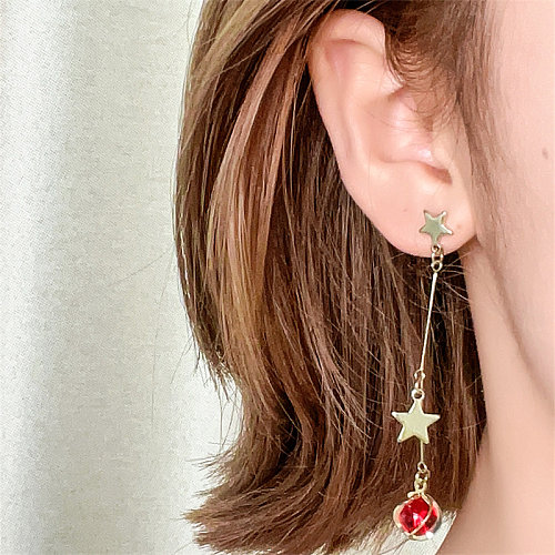 1 paire de boucles d'oreilles pendantes en cuivre et Zircon, Style Simple et décontracté, incrustation de pampilles en étoile, plaqué or blanc