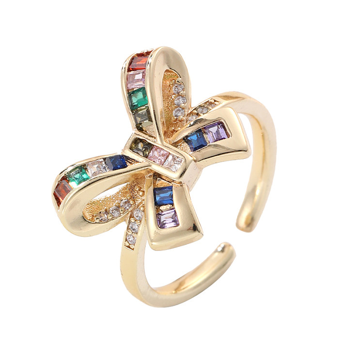 Elegant Lady Bow Knot Copper Inlay Zircon Open Rings