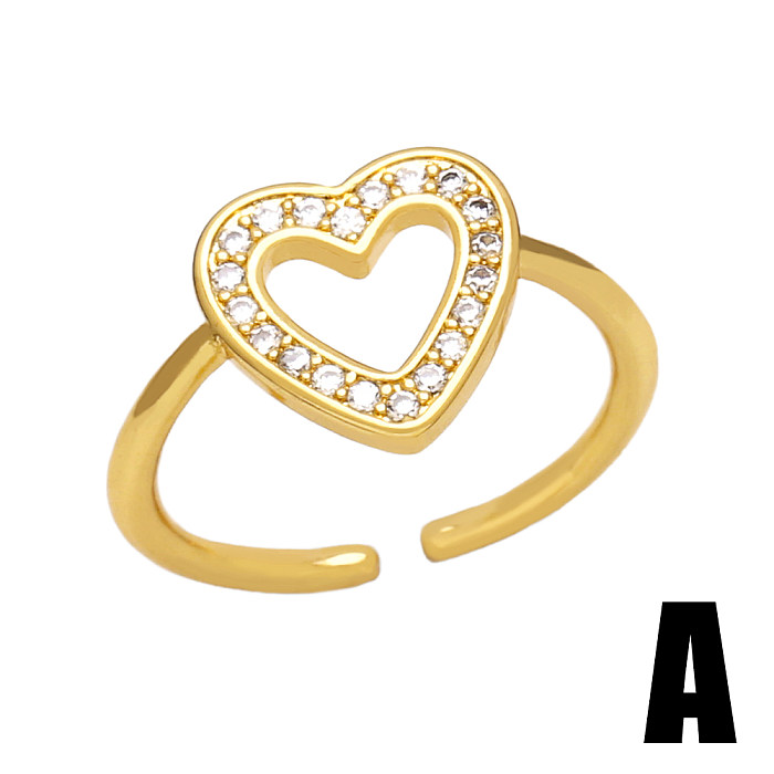 Fashion Simple Style Devil'S Eye Heart Shape Copper Plating Inlay Zircon 18K Gold Plated Open Rings