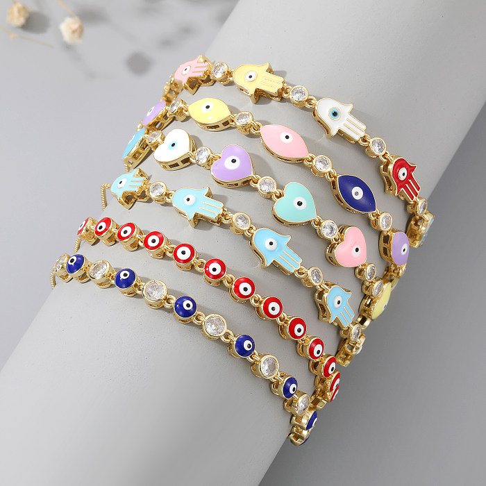 New Style Fashion Devil's Eye Fatima's Palm Copper Bracelet