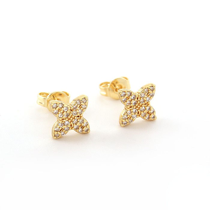 1 Pair Casual Simple Style Solid Color Plating Inlay Copper Zircon Gold Plated Ear Studs