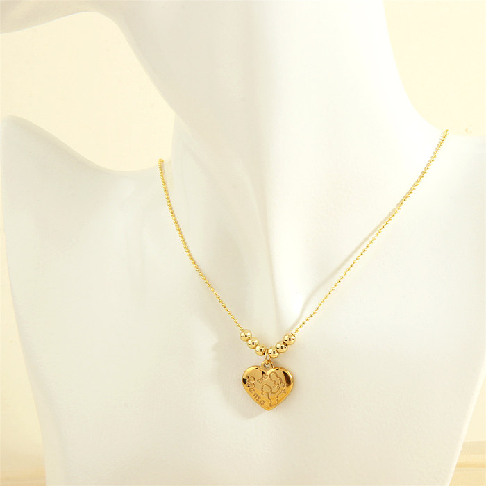 Elegant Heart Shape Copper Beaded Plating 18K Gold Plated Pendant Necklace
