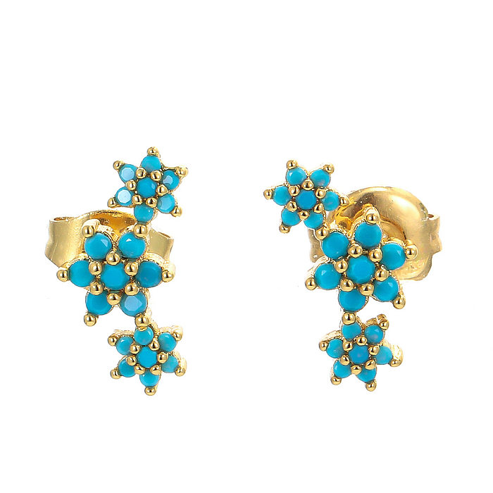Korean Version Of Flower Copper Zircon Earrings