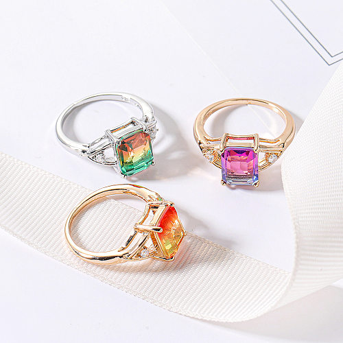 Classic Style Square Copper Gold Plated Artificial Gemstones Rings In Bulk