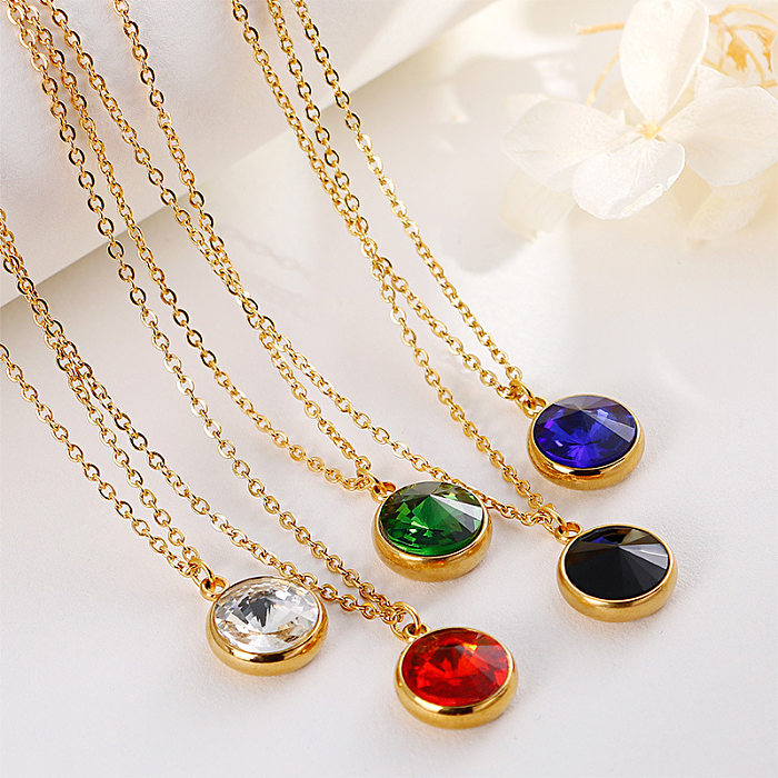 Simple Color Zircon Earrings Stainless Steel Necklace Set Wholesale jewelry