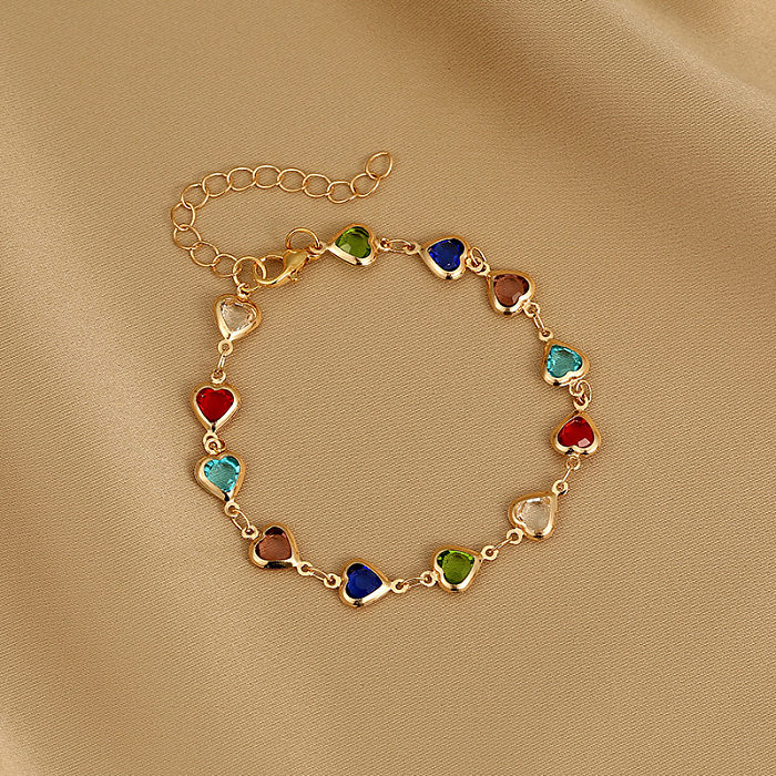 Colar de pulseiras de zircão com incrustações de cobre em formato de coração estilo clássico