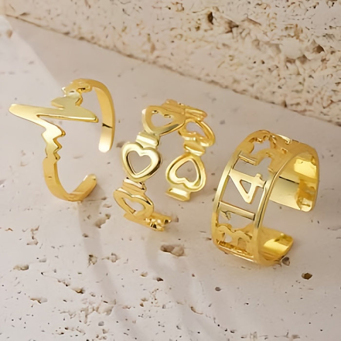 Simple Style Geometric Heart Shape Copper Plating Open Rings