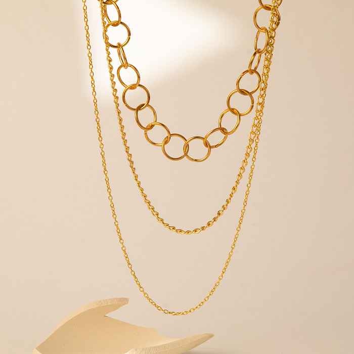 Vintage Style Simple Style Solid Color Copper Layered Plating Layered Necklaces