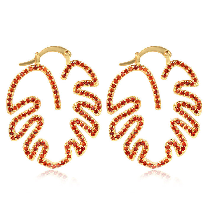 1 Paar elegante Streetwear-Blatt-Kupfer-Ohrringe