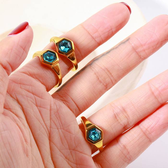 Elegant Lady Geometric Stainless Steel Plating Inlay Zircon 18K Gold Plated Rings