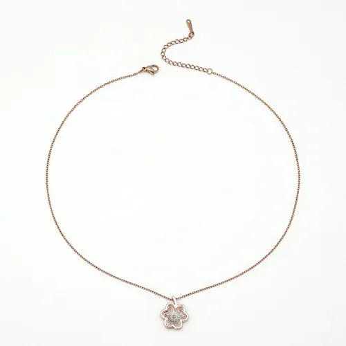 Casual Flower Copper Rose Gold Plated Diamond Necklace Pendant In Bulk