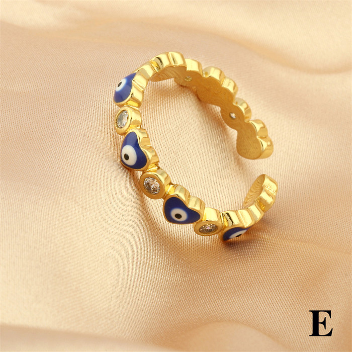 IG Style Cool Style Eye Copper Enamel Plating Inlay Zircon 18K Gold Plated Open Rings