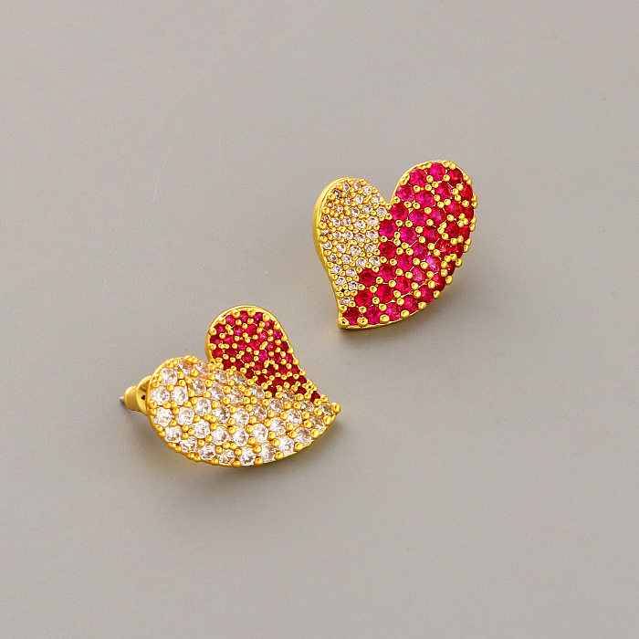 1 Pair Simple Style Heart Shape Inlay Copper Ear Studs