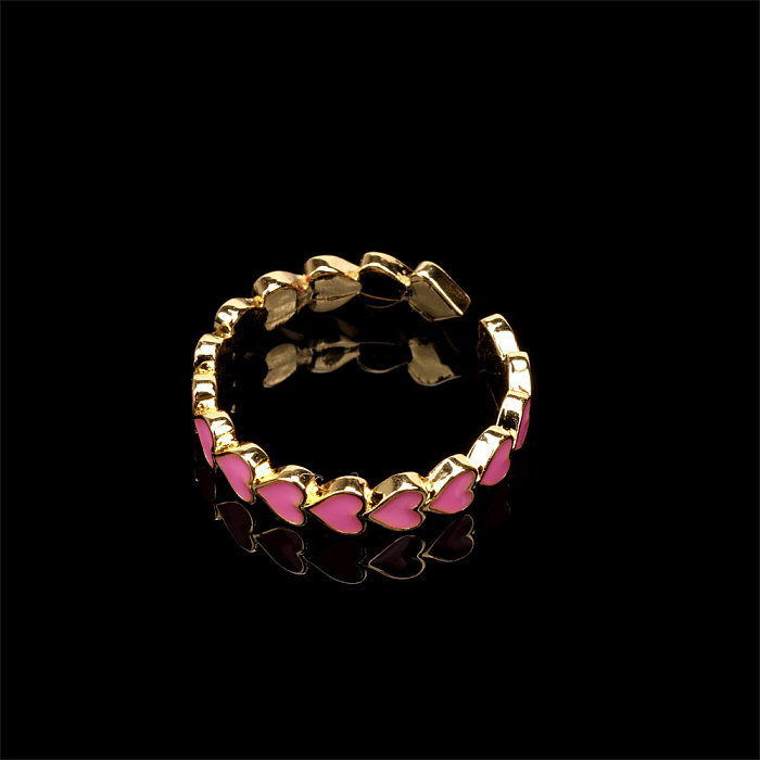 Romantic Sweet Heart Shape Copper Enamel Plating 18K Gold Plated Open Rings