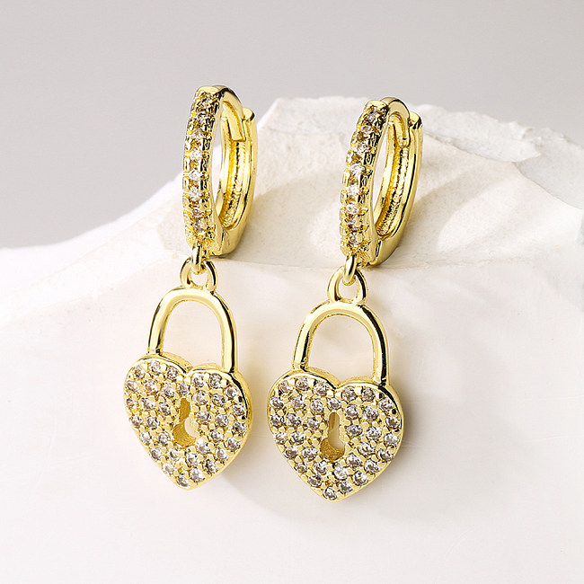 1 Pair Fashion Heart Shape Copper Plating Inlay Zircon Drop Earrings