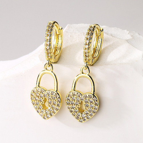 1 Pair Fashion Heart Shape Copper Plating Inlay Zircon Drop Earrings