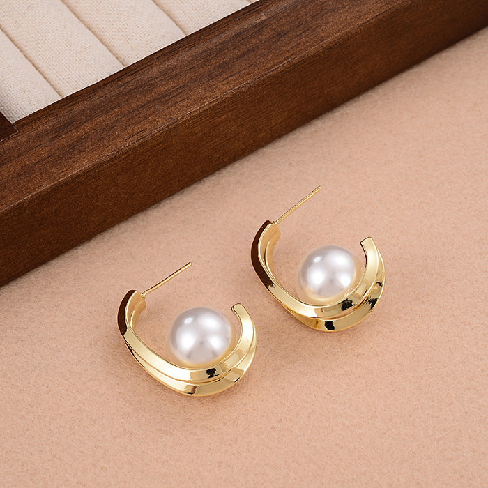 1 Pair Glam Color Block Plating Inlay Copper Pearl 14K Gold Plated Ear Studs