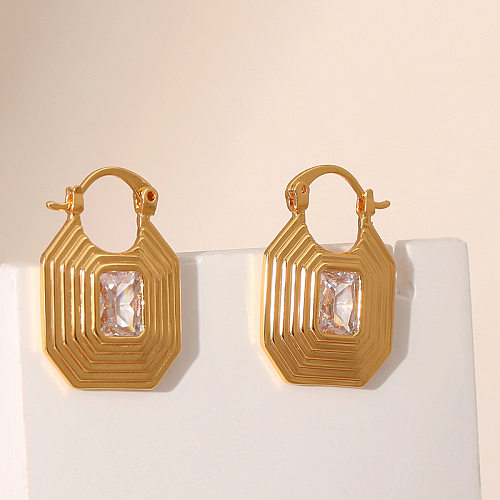 1 Paar lässige geometrische Ohrringe mit Kupferbeschichtung und Zirkoneinlage, 18 Karat vergoldet