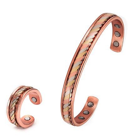 Bracelets à anneaux en cuivre, matériau magnétique géométrique de Style Vintage