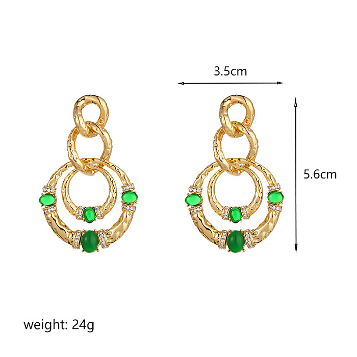 1 Pair Exaggerated Shiny Round Plating Inlay Copper Jade Zircon 18K Gold Plated Drop Earrings
