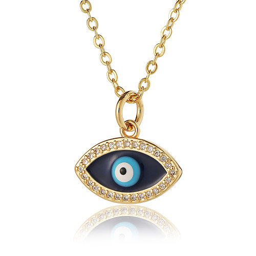 Ethnic Style Devil'S Eye Hand Of Fatima Heart Shape Copper Enamel Plating Inlay Zircon Pendant Necklace