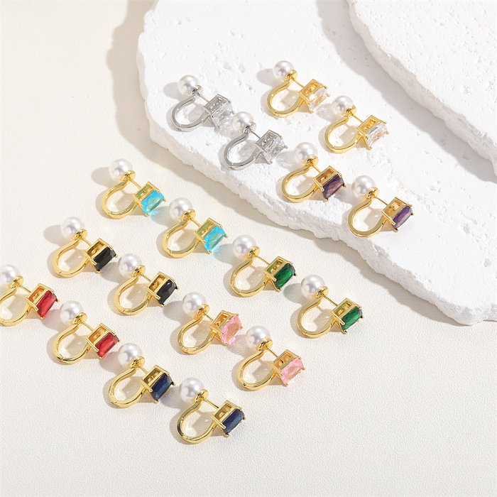 1 Pair Cute Sweet Color Block Plating Inlay Copper Pearl Zircon 14K Gold Plated Drop Earrings