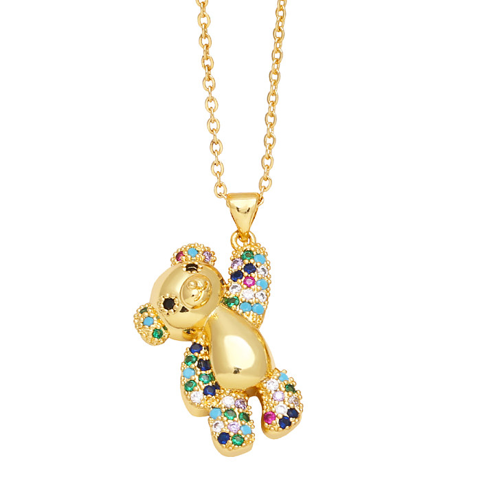 Cute Fashion Simple Style Little Bear Copper Plating Inlay Zircon 18K Gold Plated Pendant Necklace