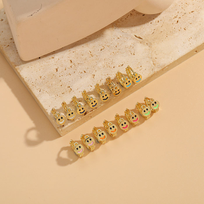 1 Paar Commute Smiley Face Emaille-Beschichtung Kupfer 14K vergoldete Ohrringe