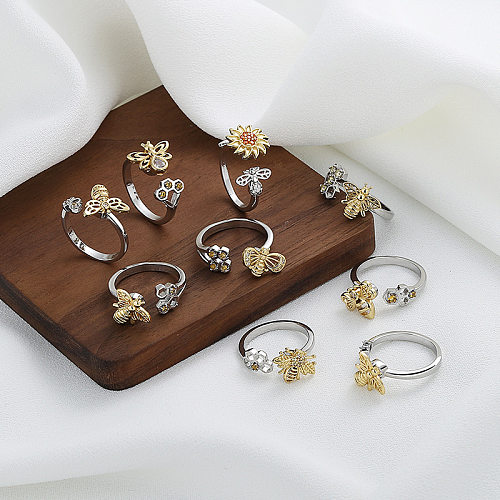 Fashion Sunflower Bee Butterfly Copper Inlay Zircon Rings