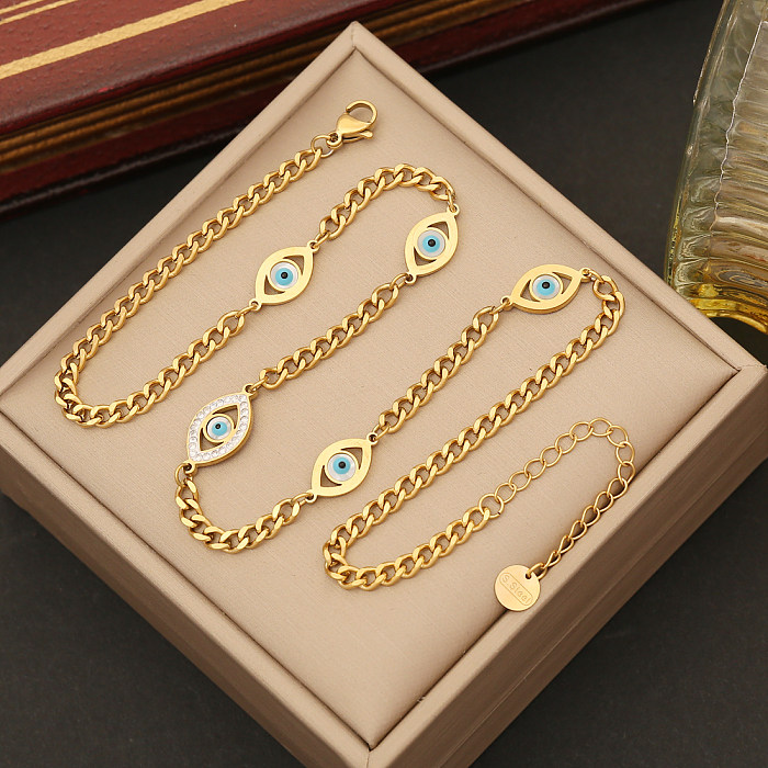 Elegant Lady Classic Style Devil'S Eye Stainless Steel Plating Inlay Zircon Bracelets Earrings Necklace