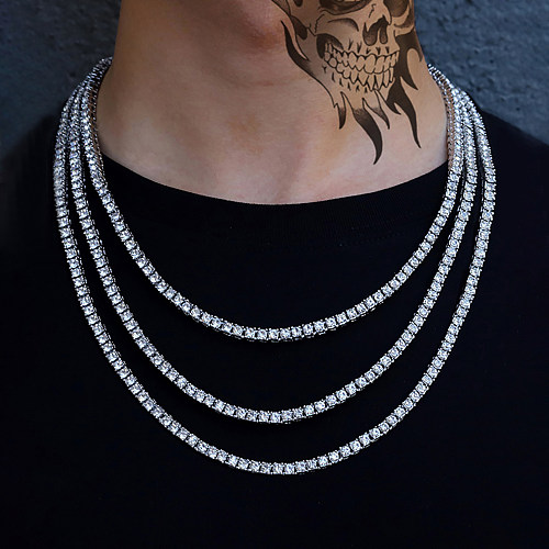 Lässige Hip-Hop-Halskette mit einfarbiger Kupferbeschichtung und Inlay-Zirkon-Versilberung