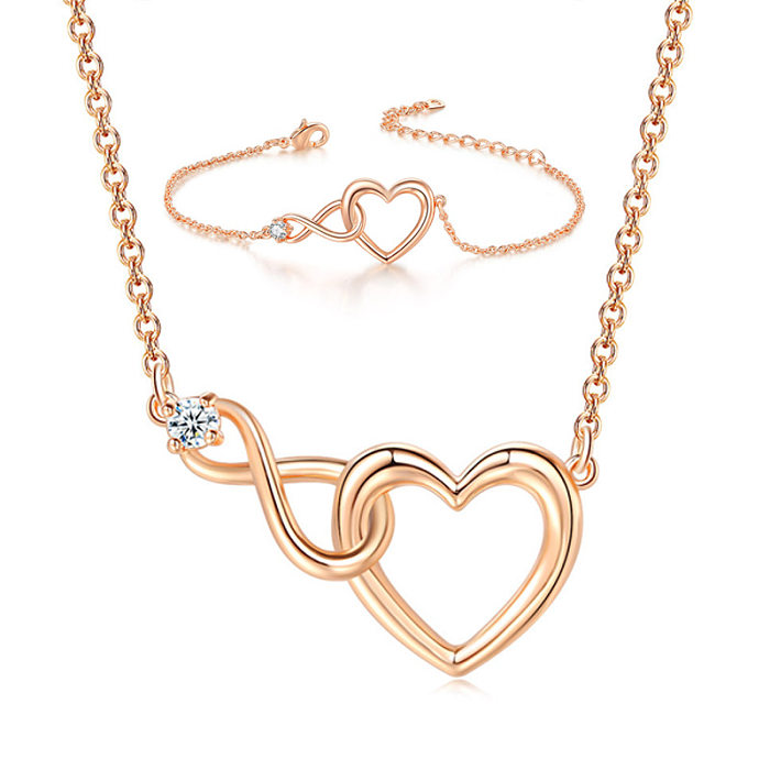 Colar de pulseiras de zircão com incrustações de cobre em forma de coração infinito estilo doce e simples