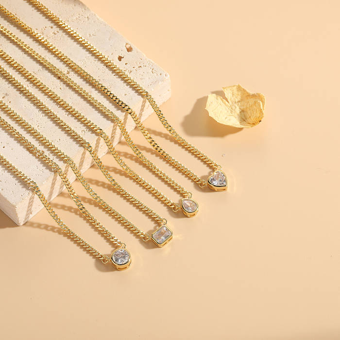 Elegant Artistic Round Water Droplets Heart Shape Copper 14K Gold Plated Zircon Pendant Necklace In Bulk