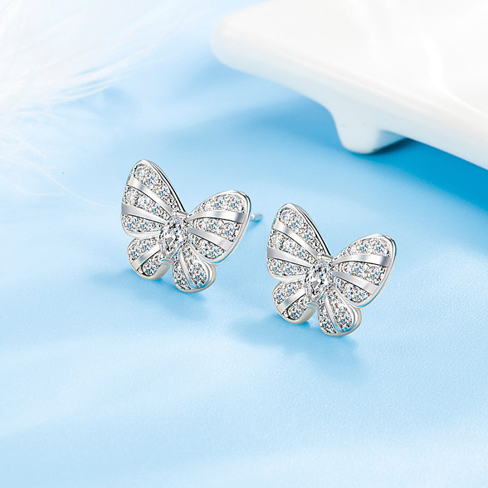 Fashion Butterfly Copper Inlay Zircon Ear Studs 1 Pair