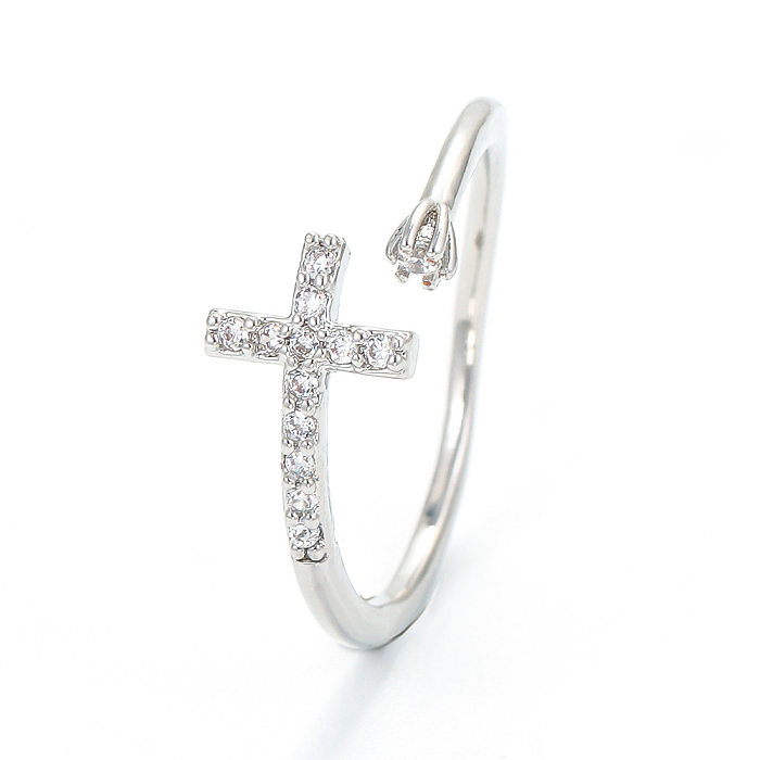Fashion Simple Open Cross Inlaid Zircon Copper Ring Wholesale jewelry