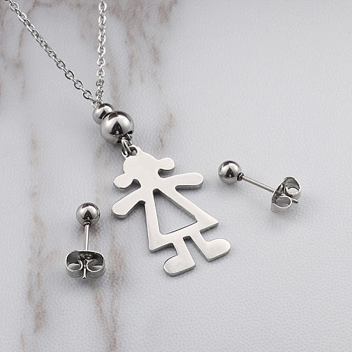 Fashion Stainless Steel Creative Little Girl Necklace Earrings Set Wholesale