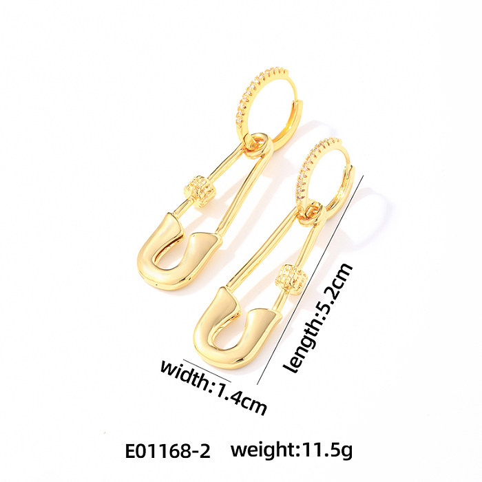 1 Pair Casual Paper Clip Round Inlay Copper Zircon Drop Earrings